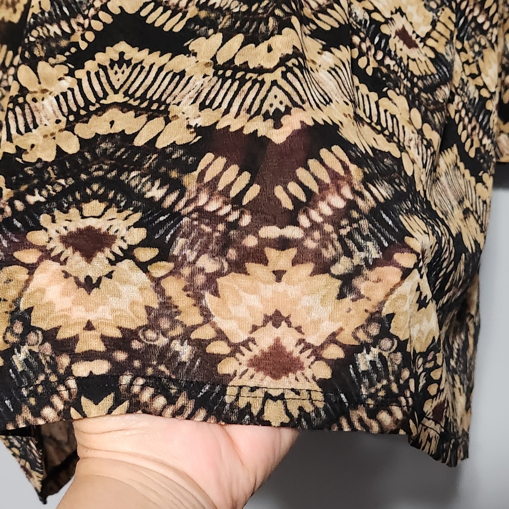 SUSAN GRAVER Abstract Print Blouse Womens Plus 1X Brown Black Sheer Tunic Top - Picture 8 of 14
